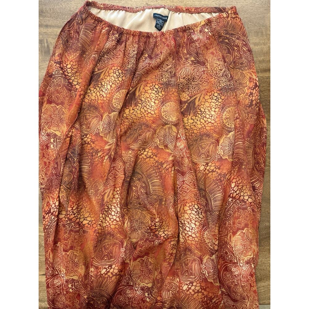 Notations Boho Maxi Skirt XL Abstract Print Burnt Orange‎ Red Elastic Waist Line